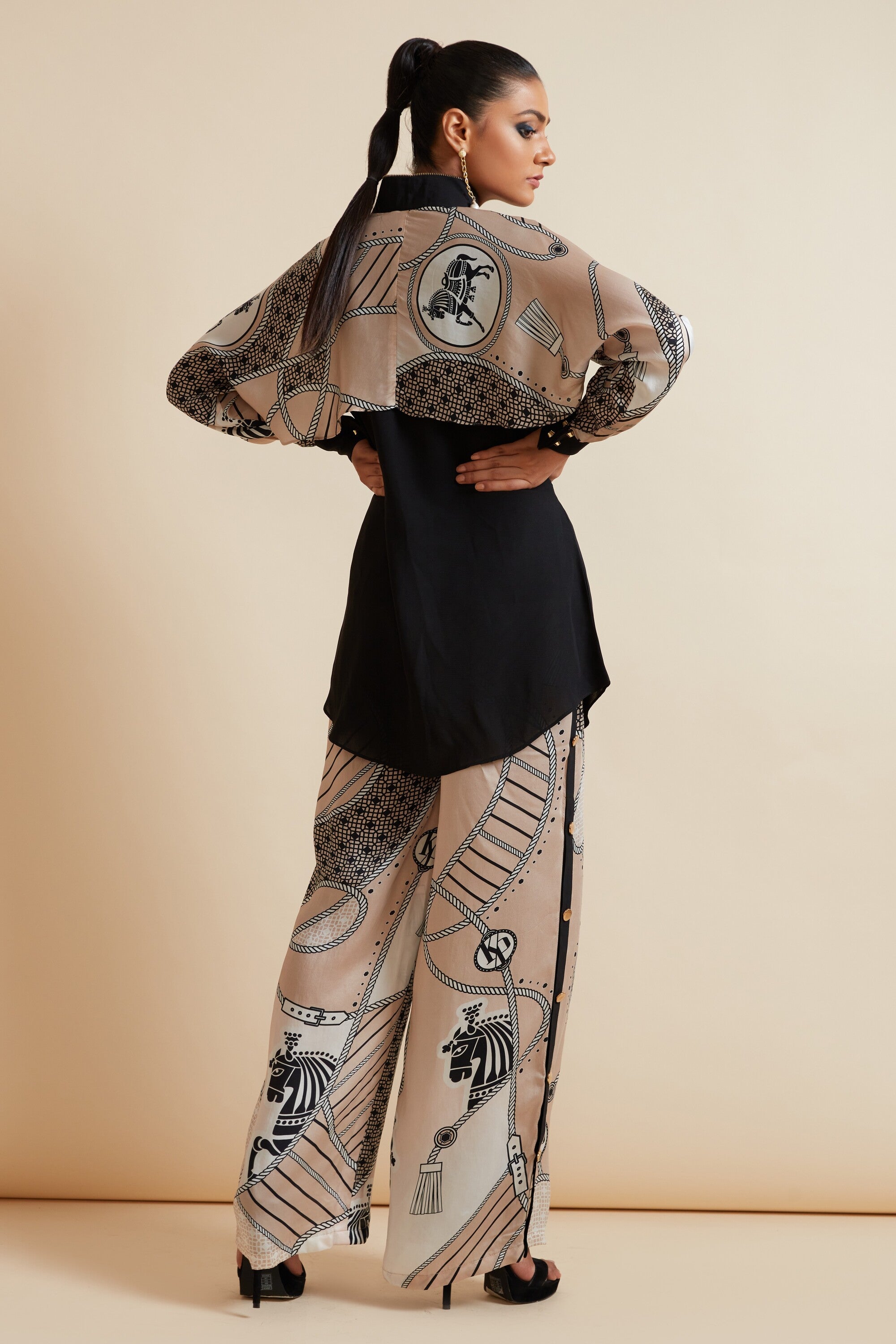 Luxury Jaide Beige Bemberg Satin Shirt For Women
