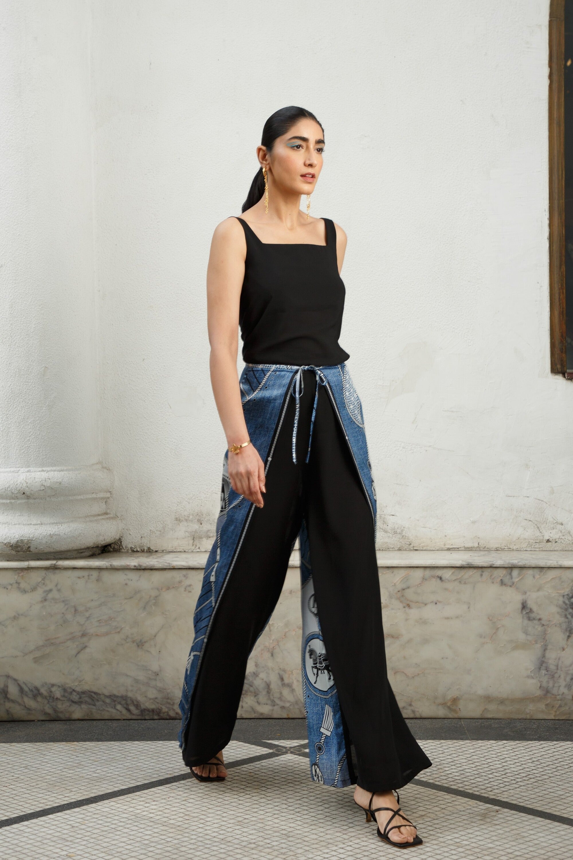 Luxury Tanaz Denim Blue Designer Pants for Women