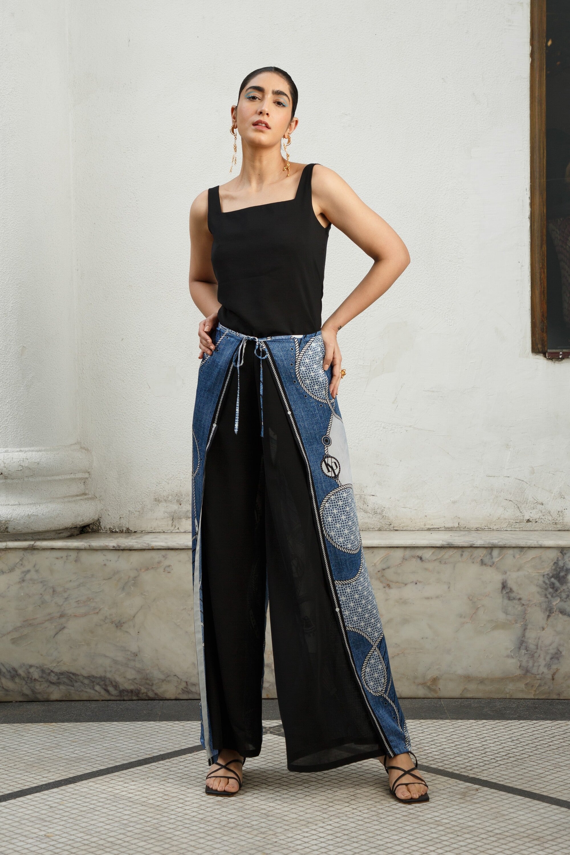 Luxury Tanaz Denim Blue Designer Pants for Women